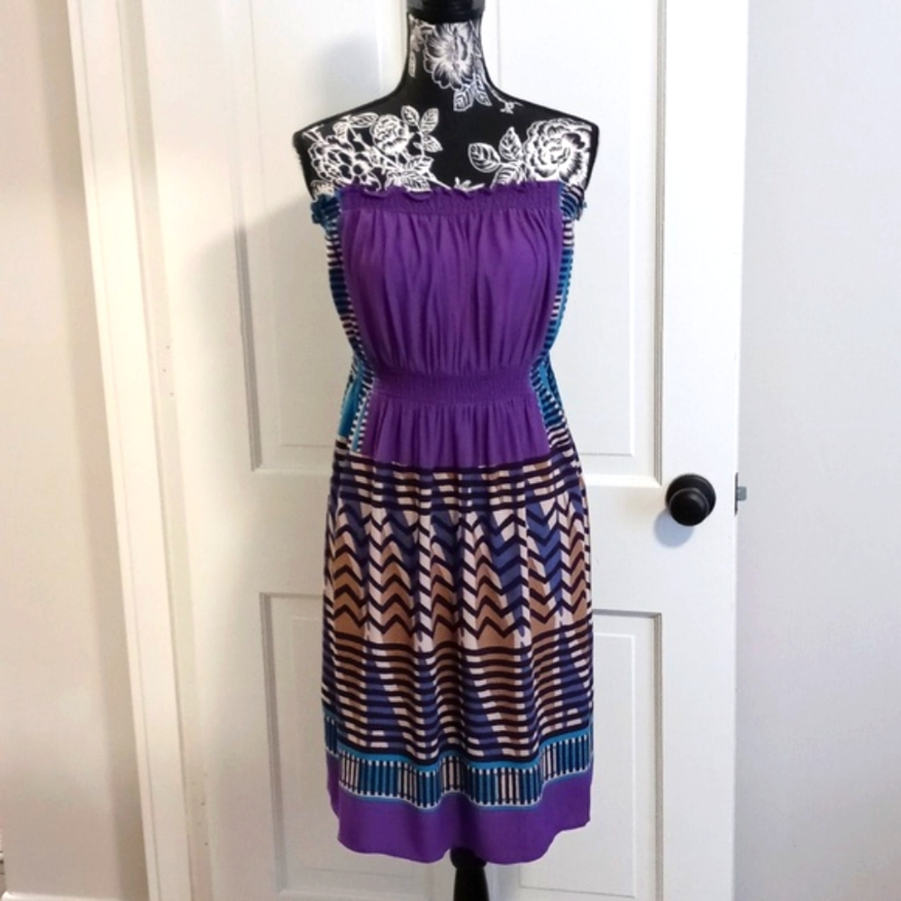 đLOFTđ - Purple/Multi Tribal Print Boho Strapless Dress